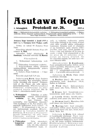 Asutawa Kogu protokoll nr.26 (4. juuni 1919)