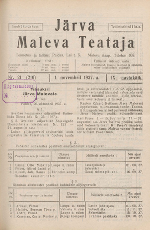 Järva Maleva Teataja ; 21 (210) 1937-11-01