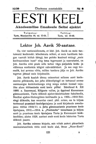 Eesti Keel ; 6 1930