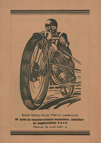 III auto ja mootorrataste maastiku-, takistus- ja aeglussõidu kava : Pärnus, 18. juulil 1937. a. 
