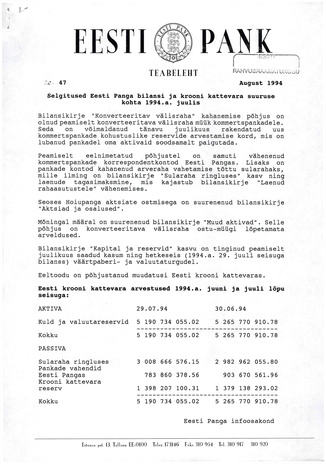 Eesti Pank : teabeleht ; 47 1994-08