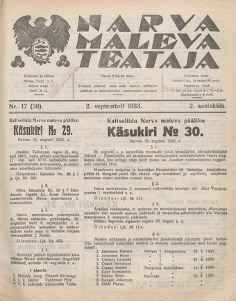 Narva Maleva Teataja ; 17 (38) 1933-09-02