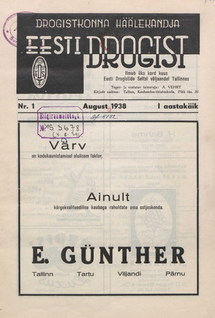 Eesti Drogist : drogistkonna häälekandja ; 1 1938-08-23