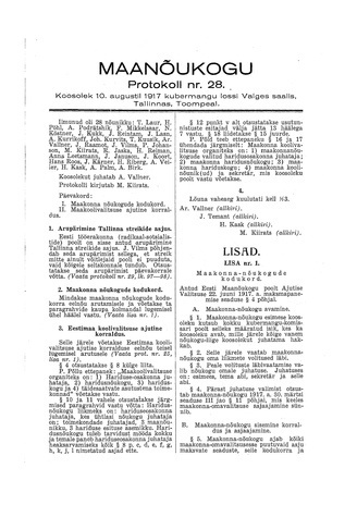 Maanõukogu protokoll nr.28 (10. august 1917)