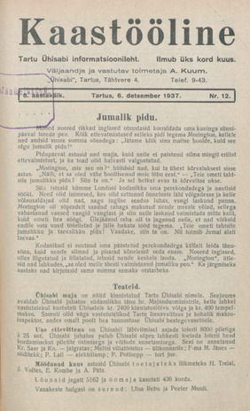 Kaastööline : Tartu Ühisabi Informatsioonileht ; 12 1937-12-06