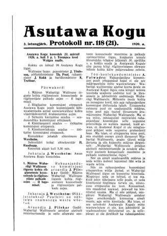 Asutawa Kogu protokoll nr.118 (21) (23. märts 1920)