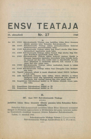 Eesti NSV Teataja ; 27 1940-10-16
