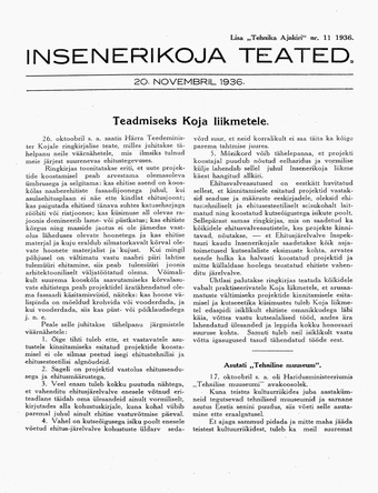 Insenerikoja Teated : ajakiri ; 11 1936-11-20