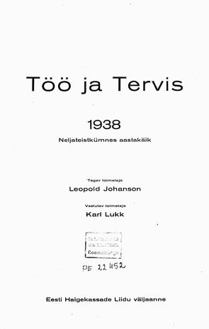 Töö ja Tervis ; 1 1938-01