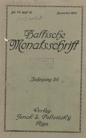 Baltische Monatsschrift ; 12 1912-12
