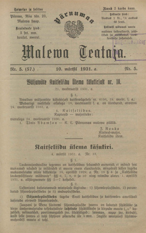 Pärnumaa Maleva Teataja ; 5 (57) 1931-03-10
