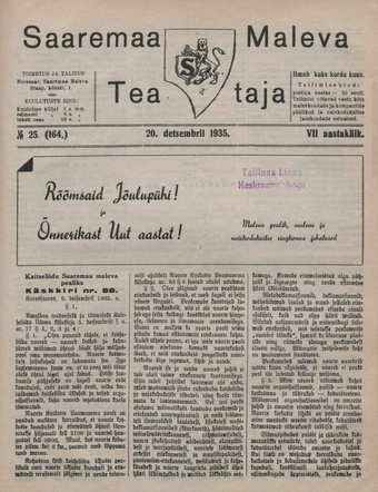 Saaremaa Maleva Teataja ; 25 (164) 1935-12-20