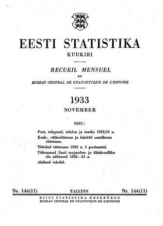 Eesti Statistika : kuukiri ; 144 (11) 1933-11