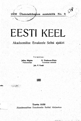 Eesti Keel ; 6 1932