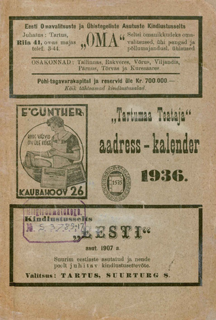 "Tartumaa Teataja" aadress-kalender 1936