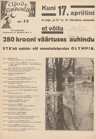 Ajude Gümnastika : ristsõnamõistatuste ajakiri ; 15 1939-04-13