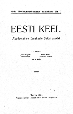 Eesti Keel ; 6 1934