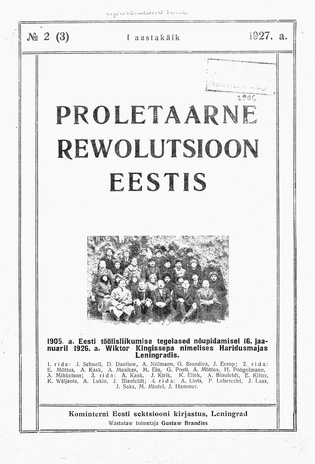 Proletaarne Rewolutsioon Eestis ; 2 (3) 1927