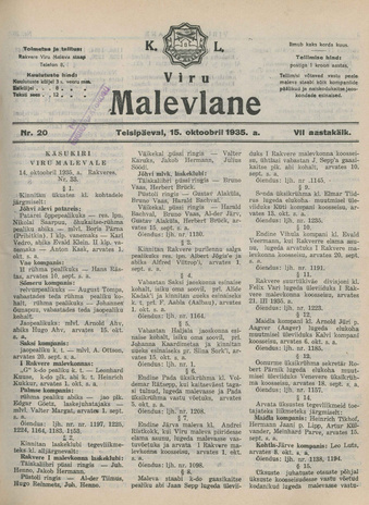 K. L. Viru Malevlane ; 20 1935-10-15