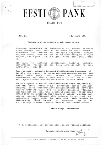 Eesti Pank : teabeleht ; 36 1994-06-13