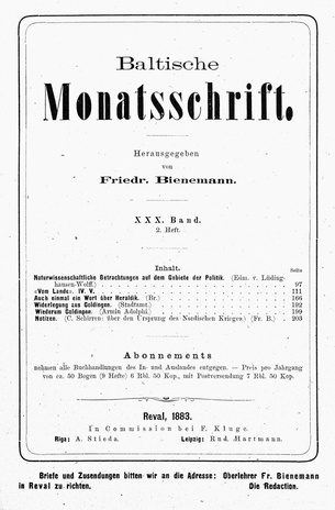 Baltische Monatsschrift ; 2 1883