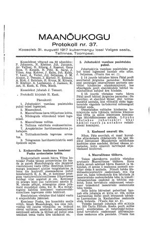 Maanõukogu protokoll nr.37 (31. august 1917)