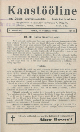Kaastööline : Tartu Ühisabi Informatsioonileht ; 2 1938-02-11