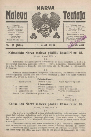 Narva Maleva Teataja ; 11 (104) 1936-05-16