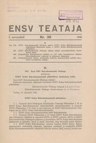 Eesti NSV Teataja ; 38 1940-11-02