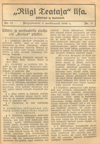 Riigi Teataja Lisa : seaduste alustel avaldatud teadaanded ; 17 1923-02-01