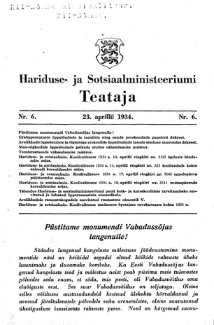 Hariduse- ja Sotsiaalministeeriumi Teataja ; 6 1934-04-23