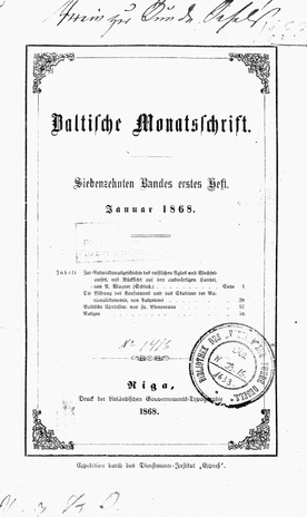 Baltische Monatsschrift ; 1 1868-01