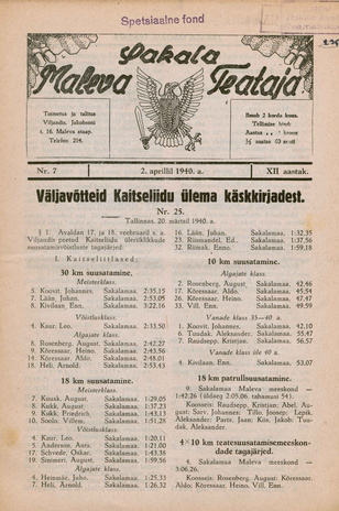 Sakalamaa Maleva Teataja ; 7 1940-04-02