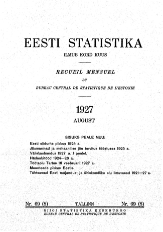 Eesti Statistika : kuukiri ; 69 (8) 1927-08