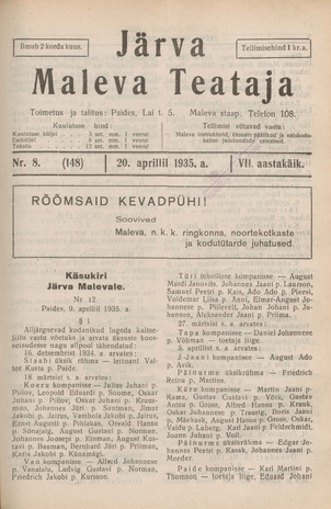 Järva Maleva Teataja ; 8 (148) 1935-04-20