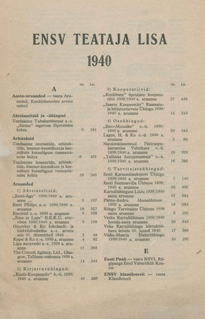ENSV Teataja lisa ; sisukord 1940