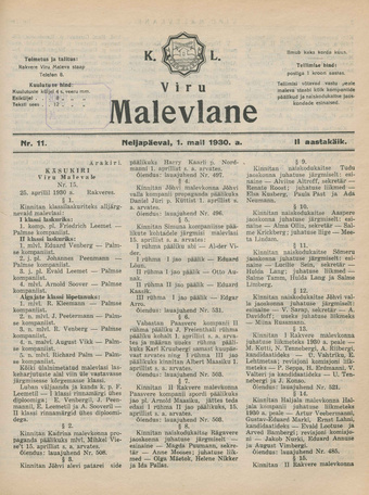 K. L. Viru Malevlane ; 11 1930-05-01
