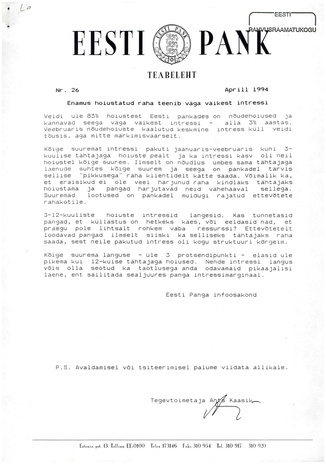 Eesti Pank : teabeleht ; 26 1994-04