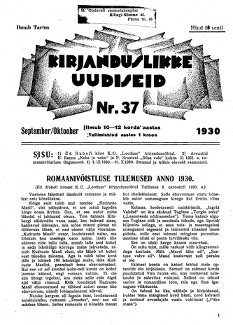Kirjanduslikke uudiseid ; 37 1930