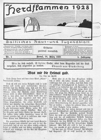 Herdflammen : Baltisches Haus- und Jugendblatt ; 5 1928-03-16
