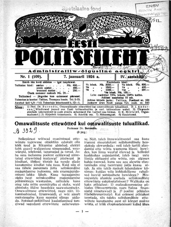 Eesti Politseileht ; 1 1924