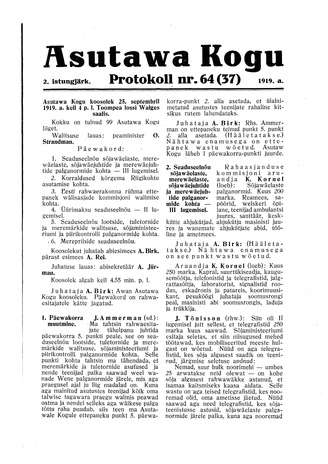 Asutawa Kogu protokoll nr.64 (37) (25. september 1919)