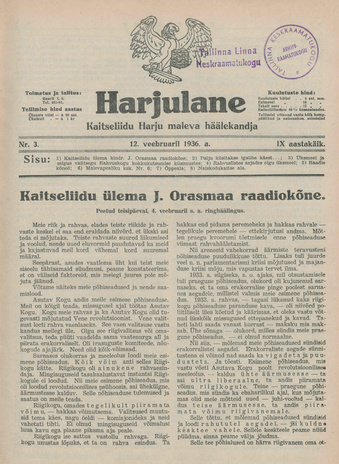 Harjulane : Kaitseliidu Harju Maleva häälekandja ; 3 1936-02-12