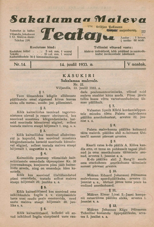 Sakalamaa Maleva Teataja ; 14 1933-07-14