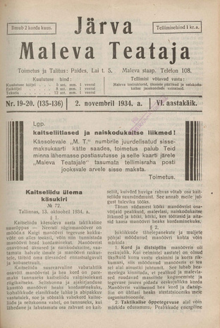 Järva Maleva Teataja ; 19-20 (135-136) 1934-11-02