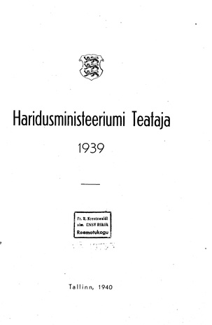 Haridusministeeriumi Teataja ; sisukord 1939