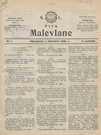 K. L. Viru Malevlane ; 1 1929-12-01