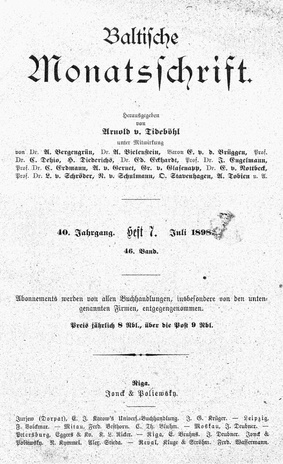 Baltische Monatsschrift ; 7 1898-07