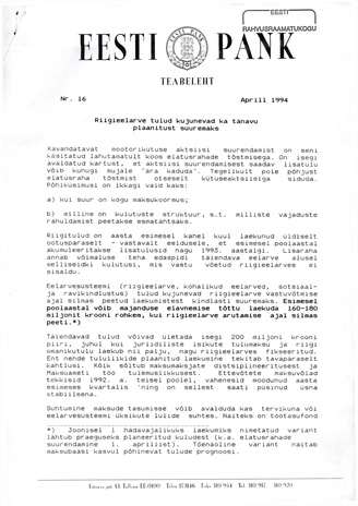 Eesti Pank : teabeleht ; 16 1994-04