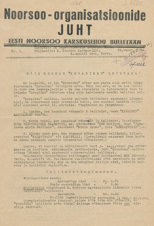 Noorsoo-organisatsioonide Juht : Eesti Noorsoo Karskusliidu bülletään ; 1 1936-02-25